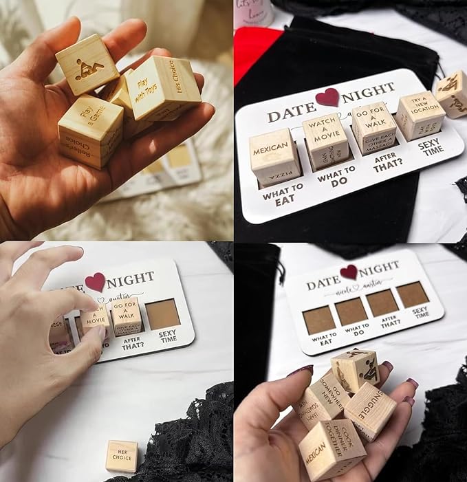 Date Night Dice for Couples, Date Night Ideas Dice After Dark Edition, Funny What to Do Wooden Couple Dice for Married Couples, Valentine's Day Anniversary Birthdays Gift (Wood Color)