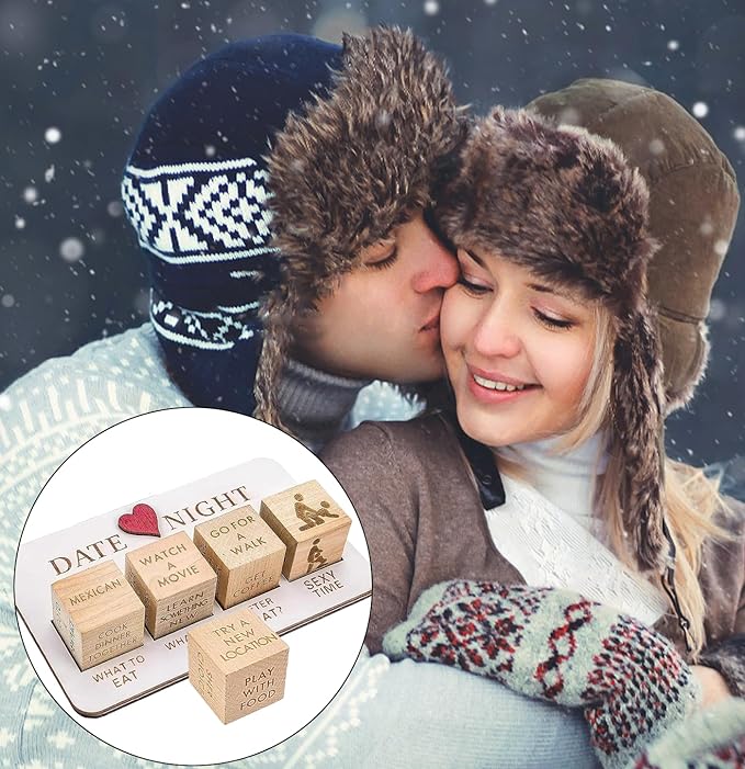 Date Night Dice for Couples, Date Night Ideas Dice After Dark Edition, Funny What to Do Wooden Couple Dice for Married Couples, Valentine's Day Anniversary Birthdays Gift (Wood Color)