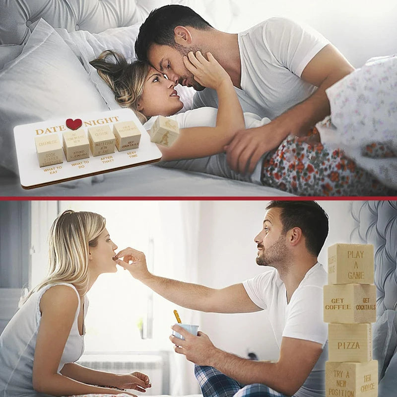 Date Night Dice for Couples, Date Night Ideas Dice After Dark Edition, Funny What to Do Wooden Couple Dice for Married Couples, Valentine's Day Anniversary Birthdays Gift (Wood Color)