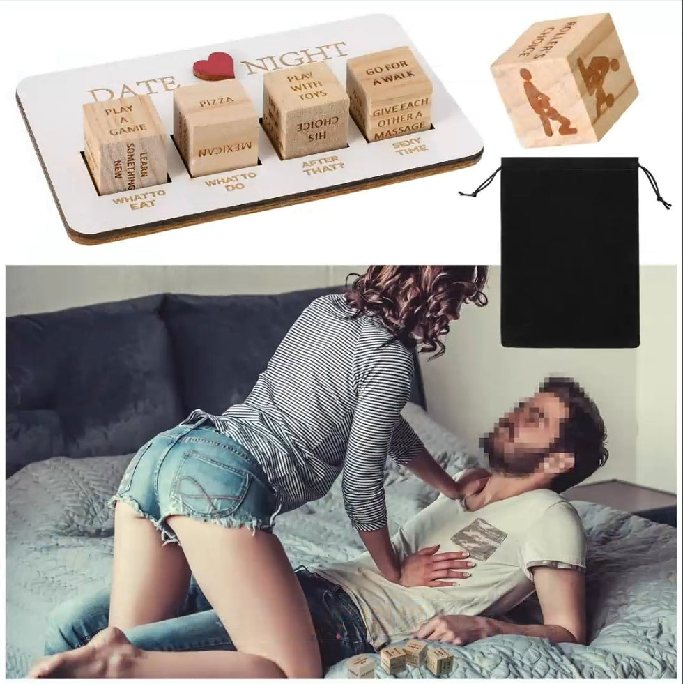 Wooden Date Night Dice Naughty Couple Dice Game for Him Funny Portable Couple Dice Kit for Adults Women Men Husband Girlfriend Boyfriend Valentine's Day Bridal Wedding Shower