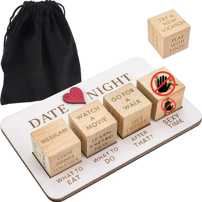 Wooden Date Night Dice Naughty Couple Dice Game for Him Funny Portable Couple Dice Kit for Adults Women Men Husband Girlfriend Boyfriend Valentine's Day Bridal Wedding Shower